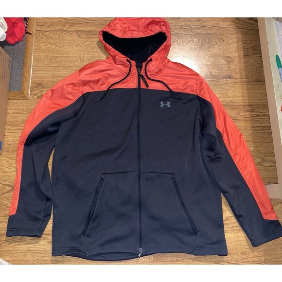 Under Armour Cold Gear Mens Black Red Full Zip Hooded Sweatshirt XXL - Picture 1 of 5